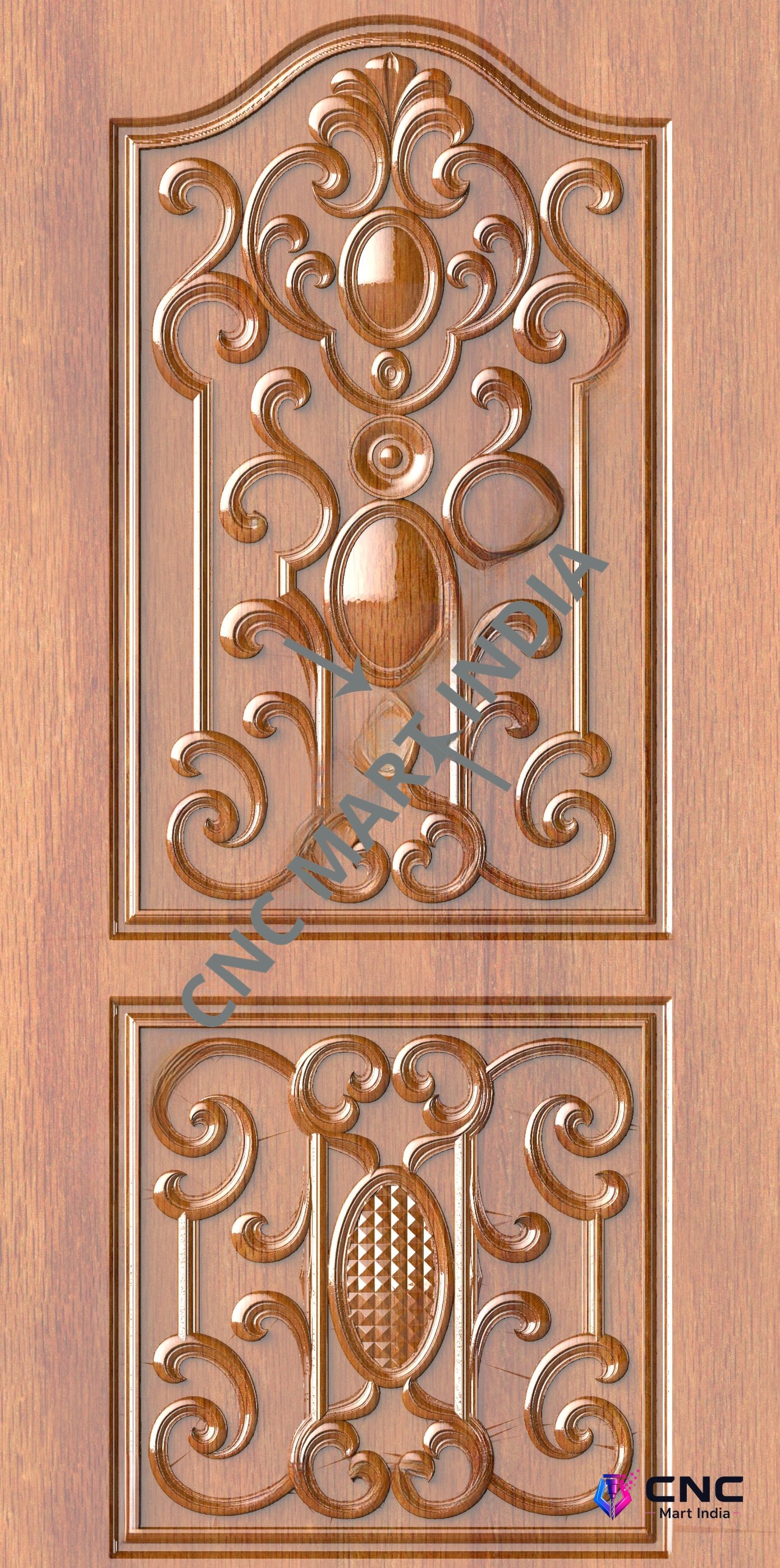 Arch - ARCH-29 Elegant Ornate Floral Scrollwork Wooden Door 3D Relief Model